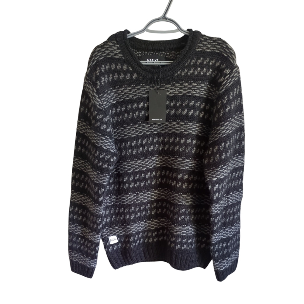 NWT Native Youth Men Black and Gray Patterned Sweater Wool/Alpaca Blend Size XL‎